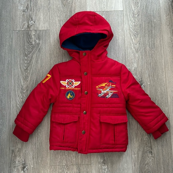 EUC Disney Planes Fire & Rescue Dusty 07 Red Winter Jacket with Hood Size 2 - Picture 1 of 12